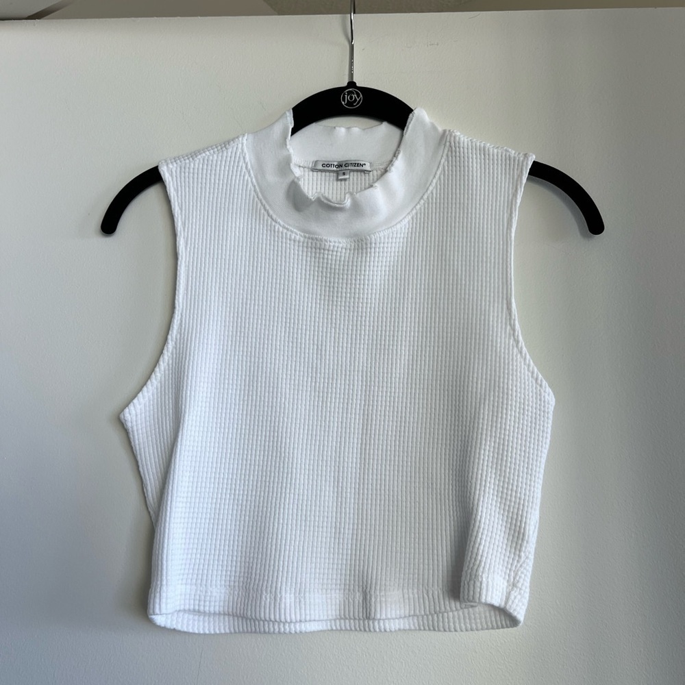 Cotton Citizen White Ribbed Mock Neck Tank Top